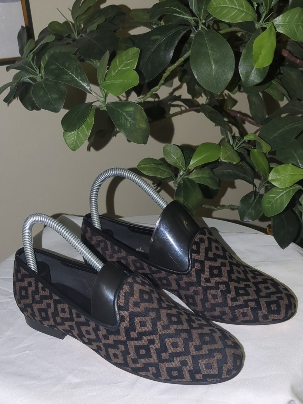 "RARE" Ramon Tenza Brown and Black Geometric Slip-On Loafers
